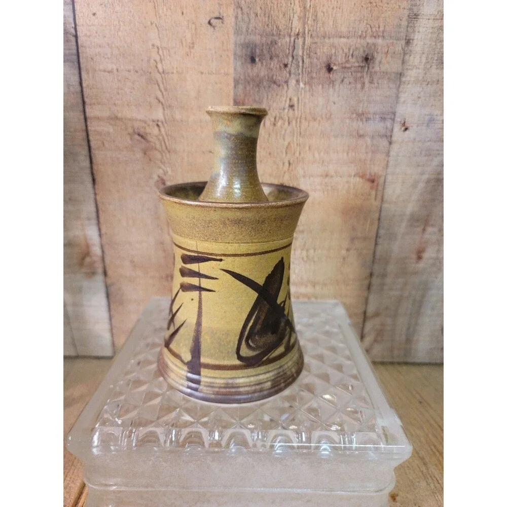 Asain Design Signed Candle Holder Pottery